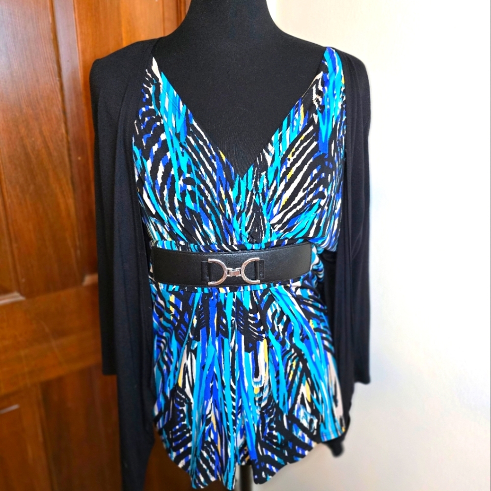 Style and Co, Blue and black top w/ faux belt